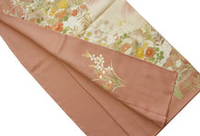 画像をギャラリービューアに読み込む, 【正絹訪問着 未仕立て 仮絵羽 渋サーモンピンク地流水に四季の花模様】 新品 色 販売 購入 礼装 既婚 パーティ 洒落訪問着【hz】【送料無料】