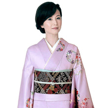 画像をギャラリービューアに読み込む, 洗える着物 訪問着 セット 18点フルセット ピンク紫ぼかし地 吉祥花の丸柄 フリー サイズ アッシュエル HL 訪問着 袋帯 長襦袢 草履 バッグ 着付け小物一式 白足袋 和装 和服 レディース 着物 セット フォーマル 送料無料