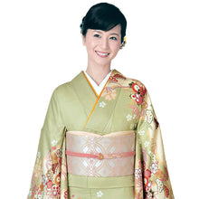 画像をギャラリービューアに読み込む, 洗える着物 訪問着 セット 渋黄緑地 吉祥花薬玉柄 5点セット フリー サイズ アッシュエルブランド 訪問着 袋帯 長襦袢 正絹帯揚げ 正絹帯締め ポリエステル 仕立て上がり HL 和装 和服 レディースファッション 着物セット 送料無料 セール対象外