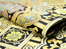 画像をギャラリービューアに読み込む, 【正絹袋帯 未仕立て袋帯・お仕立サービス〜黒地格子に唐花紋≪廣部商事謹製≫】【送料無料】(mw-a)