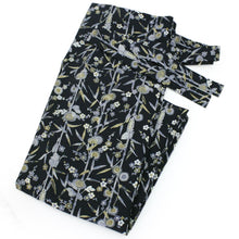 画像をギャラリービューアに読み込む, 【洗える二部式袷プレタ】濃紺地竹縞に菊梅柄 フリーサイズ 着物 ユニフォーム 帯なし 冬 袷 楽々 便利 kimono