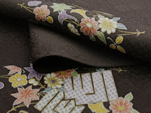 画像をギャラリービューアに読み込む, 【正絹小紋 着物反物 丹後ちりめん 濃茶地秋草と源氏香柄】お仕立て付 女性 レディース 袷 単衣 お誂え きもの 縮緬 着尺 こもん オーダーメイド(mw-a)【送料無料】