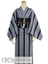 画像をギャラリービューアに読み込む, 【正絹小紋 着物反物 丹後ちりめん グレー地紺系縞柄】お仕立て付 女性 レディース 袷 単衣 お誂え きもの 縮緬 着尺 こもん オーダーメイド(mw-a)【送料無料】