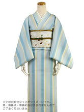 画像をギャラリービューアに読み込む, 【正絹小紋 着物反物 丹後ちりめん 薄クリーム地水色系縞柄】お仕立て付 女性 レディース 袷 単衣 お誂え きもの 縮緬 着尺 こもん オーダーメイド(mw-a)【送料無料】