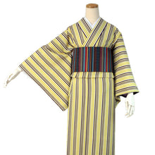 画像をギャラリービューアに読み込む, 【洗える着物 仕立上り 単品 Mサイズ】創世舎 黄色紫コンビ縞 袷 女性 レディース 小紋 通販 仕立て上がり プレタ着物 こもん スリーシーズン アンティーク風 kimono【送料無料】【セール対象外】