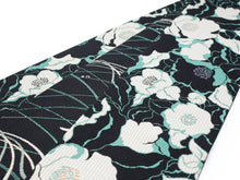画像をギャラリービューアに読み込む, 【半幅帯 半巾帯 博多織 細帯 絹 黒地椿柄】紋小袋帯 和装 着物 きもの キモノ kimono obi リバーシブル 【送料無料】