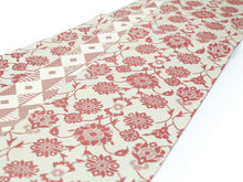 画像をギャラリービューアに読み込む, 半幅帯 半巾帯 博多織 細帯 絹 薄ベージュ地アラベスク柄 紋小袋帯 福絖織物 和装 着物 きもの キモノ kimono obi リバーシブル 送料無料 日本製