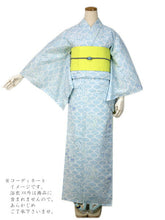 画像をギャラリービューアに読み込む, レディース浴衣 フリーサイズ 単品 水色地網目に花の丸柄 三勝ブランド 仕立て上がり女性ゆかた 通気性のよいサラリとした着心地 送料無料《skウチ》《セール対象外》