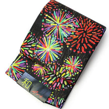 画像をギャラリービューアに読み込む, 絹袋帯 お仕立て付き 黒地花火柄 小紋や紬に合わせる洒落帯 捺染 送料無料《urワニ》
