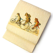 画像をギャラリービューアに読み込む, 絹袋帯 お仕立て付き ベージュ地猫のアンティーク自転車柄 お太鼓柄 小紋や紬に合わせる洒落帯 捺染 送料無料《urワニ》