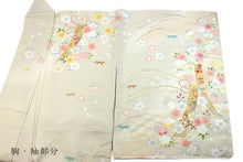 画像をギャラリービューアに読み込む, 訪問着 セット 正絹 仕立て上がり 4点セット フリーサイズ ベージュ地桜と花短冊 訪問着 袋帯 帯揚げ帯締め お仕立て上がり高級着物 販売 購入 卒業式 結婚式 七五三 など フォーマル 礼装 和装 和服 着物 レディース 女性 着