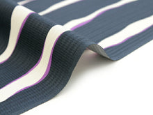 画像をギャラリービューアに読み込む, 正絹小紋着物反物 丹後ちりめん フルオーダー仕立て付き 紺地白と紫のよろけ縞 単品 女性 レディース 袷にも単衣にもお仕立て可能 自分サイズにお誂え 縮緬着尺 こもん 送料無料 《urウフ》