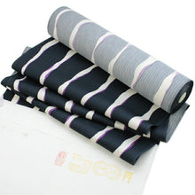 画像をギャラリービューアに読み込む, 正絹小紋着物反物 丹後ちりめん フルオーダー仕立て付き 紺地白と紫のよろけ縞 単品 女性 レディース 袷にも単衣にもお仕立て可能 自分サイズにお誂え 縮緬着尺 こもん 送料無料 《urウフ》