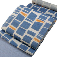 画像をギャラリービューアに読み込む, 本麻夏の名古屋帯 渋ブルー地石畳柄 仕立て付 涼しげな夏着物に合わせる透け感のあるなごや帯 京友禅 送料無料 《urフラ》
