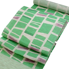 画像をギャラリービューアに読み込む, 本麻夏の名古屋帯 グリーン地石畳柄 仕立て付 涼しげな夏着物に合わせる透け感のあるなごや帯 京友禅 送料無料 《urフラ》