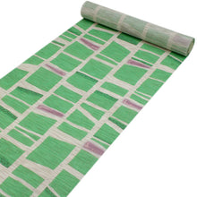 画像をギャラリービューアに読み込む, 本麻夏の名古屋帯 グリーン地石畳柄 仕立て付 涼しげな夏着物に合わせる透け感のあるなごや帯 京友禅 送料無料 《urフラ》