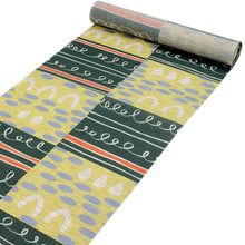 画像をギャラリービューアに読み込む, 本麻夏の名古屋帯 クリームイエロー地横段幾何学柄 仕立て付 涼しげな夏着物に合わせる透け感のあるなごや帯 京友禅 送料無料 《urフラ》