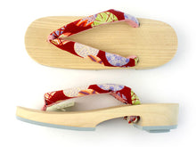 画像をギャラリービューアに読み込む, 下駄 レディース 浴衣 ゲタ 赤地毬柄鼻緒 フリーサイズ 桐 夏着物 右近 痛くない 歩きやすい 厚底 日本製 tbわこ KZ