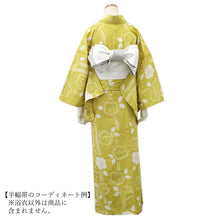 画像をギャラリービューアに読み込む, お仕立て上り浴衣 綿麻 からし地梅花紋 京 帽子絞り 仕立て上りだから届いたらすぐ着れる 《ktウク》