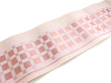 画像をギャラリービューアに読み込む, 正絹 単帯 きゅっと締めやすい博多織の半幅帯 ピンク地格子柄 四寸三分 浴衣帯 日本製 送料無料 tkフク