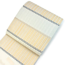 画像をギャラリービューアに読み込む, 夏 袋帯 絽 絹 西陣織 白地 薄ブルー ゴールド 横段縞 お仕立て付き フォーマル 和装 和服 帯 女性 レディース 夏物 夏用 日本製 送料無料 omクワ