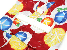 画像をギャラリービューアに読み込む, 子供 浴衣 セット 女の子 2点セット ViVi ビビ ブランド 85 90 100 3才 4才 赤地朝顔柄 綿 へこ帯 兵児帯 刺繍 下駄 キッズ 浴衣セット あす楽 hiオイ SDGs