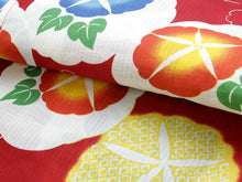 画像をギャラリービューアに読み込む, 子供 浴衣 セット 女の子 2点セット ViVi ビビ ブランド 85 90 100 3才 4才 赤地朝顔柄 綿 へこ帯 兵児帯 刺繍 下駄 キッズ 浴衣セット あす楽 hiオイ SDGs