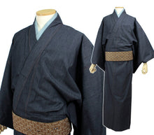 画像をギャラリービューアに読み込む, デニム着物 メンズ 単衣 仕立て上り デニム 着物 M L LLサイズ リファインデニム ネイビー ブラック ベージュ IKS イクス ストレッチあり 男性 洗える着物 無地 日本製 ジーンズ 木綿着物 送料無料 東京 ekくに セール対象外