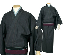 画像をギャラリービューアに読み込む, デニム着物 メンズ 単衣 仕立て上り デニム 着物 M L LLサイズ リファインデニム ネイビー ブラック ベージュ IKS イクス ストレッチあり 男性 洗える着物 無地 日本製 ジーンズ 木綿着物 送料無料 東京 ekくに セール対象外