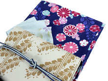 画像をギャラリービューアに読み込む, 着物セット 洗える着物 袷 名古屋帯 正絹帯揚げ帯締め Lサイズ 4点セット 小紋 レディース 女性 青 ピンク 紫 茄子紺 赤 クリーム ストライプ 植物 花尽し 着物 コーディネート セット 和服 和装 あす楽 送料無料