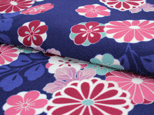 画像をギャラリービューアに読み込む, 着物セット 洗える着物 袷 名古屋帯 正絹帯揚げ帯締め Lサイズ 4点セット 小紋 レディース 女性 青 ピンク 紫 茄子紺 赤 クリーム ストライプ 植物 花尽し 着物 コーディネート セット 和服 和装 あす楽 送料無料