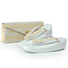 画像をギャラリービューアに読み込む, 草履バッグセット レディース 24.0cm 24.5cm 25.0cm Lサイズ 礼装用 洒落用 両用 フォーマル カジュアル 白 ゴールド ぞう ゾウ エキゾチック柄 二枚芯 ぞうり バック 女性 和装 和服 着物 送料無料 セール