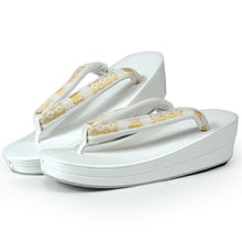 画像をギャラリービューアに読み込む, 草履バッグセット レディース 24.0cm 24.5cm 25.0cm Lサイズ 礼装用 洒落用 両用 フォーマル カジュアル 白 ゴールド ぞう ゾウ エキゾチック柄 二枚芯 ぞうり バック 女性 和装 和服 着物 送料無料 セール