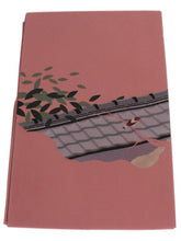 画像をギャラリービューアに読み込む, 名古屋帯 洗える 仕立て上がり 九寸 薄小豆色 屋根 瓦 鳥 お太鼓柄 着物 帯 和装 和服 化繊 おしゃれ 洒落 wgラニ