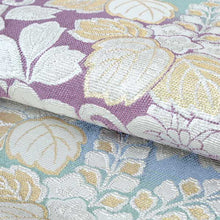 画像をギャラリービューアに読み込む, 袋帯 正絹 西陣織 六通柄 未使用 辻梅機業店謹製 仕立て付き 送料無料 新品 礼装 水色 紫 緑 ゴールド シルバー 藤 唐草 モール織 ビロード 販売 女性 レディース 着物 和装 和服 訪問着 名門 伝統工芸 長尺 京都 urチオ