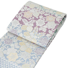 画像をギャラリービューアに読み込む, 袋帯 正絹 西陣織 六通柄 未使用 辻梅機業店謹製 仕立て付き 送料無料 新品 礼装 水色 紫 緑 ゴールド シルバー 藤 唐草 モール織 ビロード 販売 女性 レディース 着物 和装 和服 訪問着 名門 伝統工芸 長尺 京都 urチオ