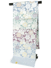 画像をギャラリービューアに読み込む, 袋帯 正絹 西陣織 六通柄 未使用 辻梅機業店謹製 仕立て付き 送料無料 新品 礼装 水色 紫 緑 ゴールド シルバー 藤 唐草 モール織 ビロード 販売 女性 レディース 着物 和装 和服 訪問着 名門 伝統工芸 長尺 京都 urチオ