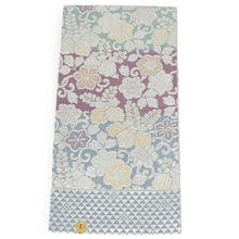 画像をギャラリービューアに読み込む, 袋帯 正絹 西陣織 六通柄 未使用 辻梅機業店謹製 仕立て付き 送料無料 新品 礼装 水色 紫 緑 ゴールド シルバー 藤 唐草 モール織 ビロード 販売 女性 レディース 着物 和装 和服 訪問着 名門 伝統工芸 長尺 京都 urチオ