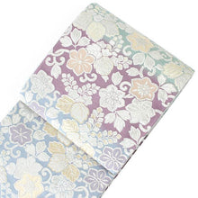 画像をギャラリービューアに読み込む, 袋帯 正絹 西陣織 六通柄 未使用 辻梅機業店謹製 仕立て付き 送料無料 新品 礼装 水色 紫 緑 ゴールド シルバー 藤 唐草 モール織 ビロード 販売 女性 レディース 着物 和装 和服 訪問着 名門 伝統工芸 長尺 京都 urチオ