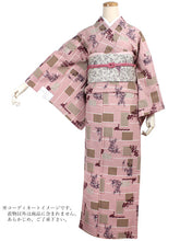 画像をギャラリービューアに読み込む, 洗える着物 袷 レトロ モダン 小紋 フリーサイズ ピンク ブラウン 格子 蘭 植物 柄 レディース 仕立て上がり 金子みすゞ みすず プレタ ktふに KZ