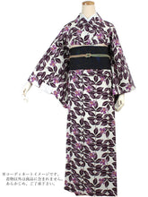画像をギャラリービューアに読み込む, 洗える着物 袷 レトロ モダン 小紋 フリーサイズ オフホワイト 紫 椿 柄 レディース 仕立て上がり 金子みすゞ みすず プレタ ktふに KZ