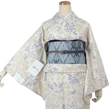 画像をギャラリービューアに読み込む, 洗える着物 袷 レトロ モダン 小紋 フリーサイズ オフホワイト 桃色 桜 小鳥 鈴 柄 レディース 仕立て上がり 金子みすゞ みすず プレタ ktふに KZ