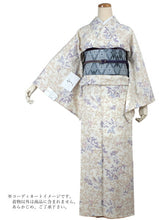 画像をギャラリービューアに読み込む, 洗える着物 袷 レトロ モダン 小紋 フリーサイズ オフホワイト 桃色 桜 小鳥 鈴 柄 レディース 仕立て上がり 金子みすゞ みすず プレタ ktふに KZ