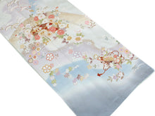 画像をギャラリービューアに読み込む, 訪問着 正絹 未仕立て グリーン 水色 花 文箱 単品 仕立て付き ガード加工 足袋 プレゼント 新品 色 販売 購入 礼装 既婚 旅館 料亭 女将 仕事 パーティー 送料無料