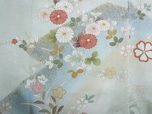 画像をギャラリービューアに読み込む, 訪問着 正絹 未仕立て グリーン 水色 花 文箱 単品 仕立て付き ガード加工 足袋 プレゼント 新品 色 販売 購入 礼装 既婚 旅館 料亭 女将 仕事 パーティー 送料無料