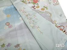 画像をギャラリービューアに読み込む, 訪問着 正絹 未仕立て グリーン 水色 花 文箱 単品 仕立て付き ガード加工 足袋 プレゼント 新品 色 販売 購入 礼装 既婚 旅館 料亭 女将 仕事 パーティー 送料無料