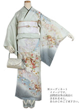 画像をギャラリービューアに読み込む, 訪問着 正絹 未仕立て グリーン 水色 花 文箱 単品 仕立て付き ガード加工 足袋 プレゼント 新品 色 販売 購入 礼装 既婚 旅館 料亭 女将 仕事 パーティー 送料無料
