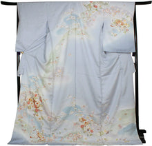 画像をギャラリービューアに読み込む, 訪問着 正絹 未仕立て 水色 グレー 花 文箱 単品 仕立て付き ガード加工 足袋 プレゼント 新品 色 販売 購入 礼装 既婚 旅館 料亭 女将 仕事 パーティー 送料無料