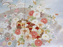 画像をギャラリービューアに読み込む, 訪問着 正絹 未仕立て 水色 グレー 花 文箱 単品 仕立て付き ガード加工 足袋 プレゼント 新品 色 販売 購入 礼装 既婚 旅館 料亭 女将 仕事 パーティー 送料無料