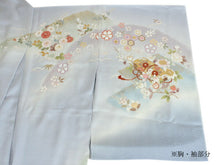 画像をギャラリービューアに読み込む, 訪問着 正絹 未仕立て 水色 グレー 花 文箱 単品 仕立て付き ガード加工 足袋 プレゼント 新品 色 販売 購入 礼装 既婚 旅館 料亭 女将 仕事 パーティー 送料無料